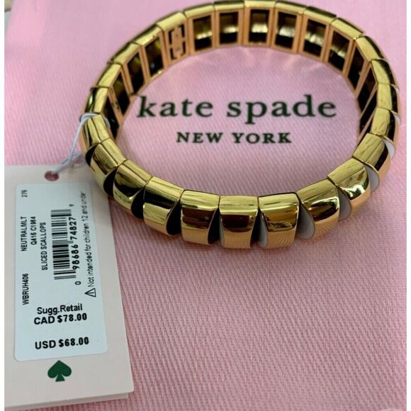 Kate Spade Gold Black-White Pop Enamel Sliced Scallop Stretch Metal Bracelet - Picture 4 of 4